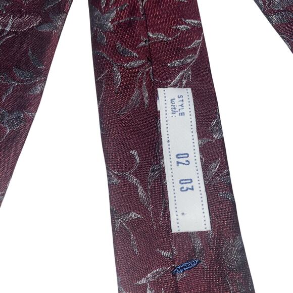 Ryan Seacrest Distinction Slim Silk Blnd Burgundy Gray Floral Necktie Tie 59”x3” - Picture 3 of 7